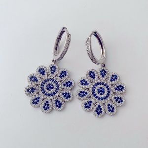 🌸925 Sterling silver earrings flower cz stones